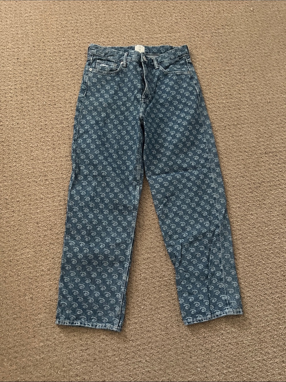 H&M x Disney Blue Printed Straight Leg Jeans